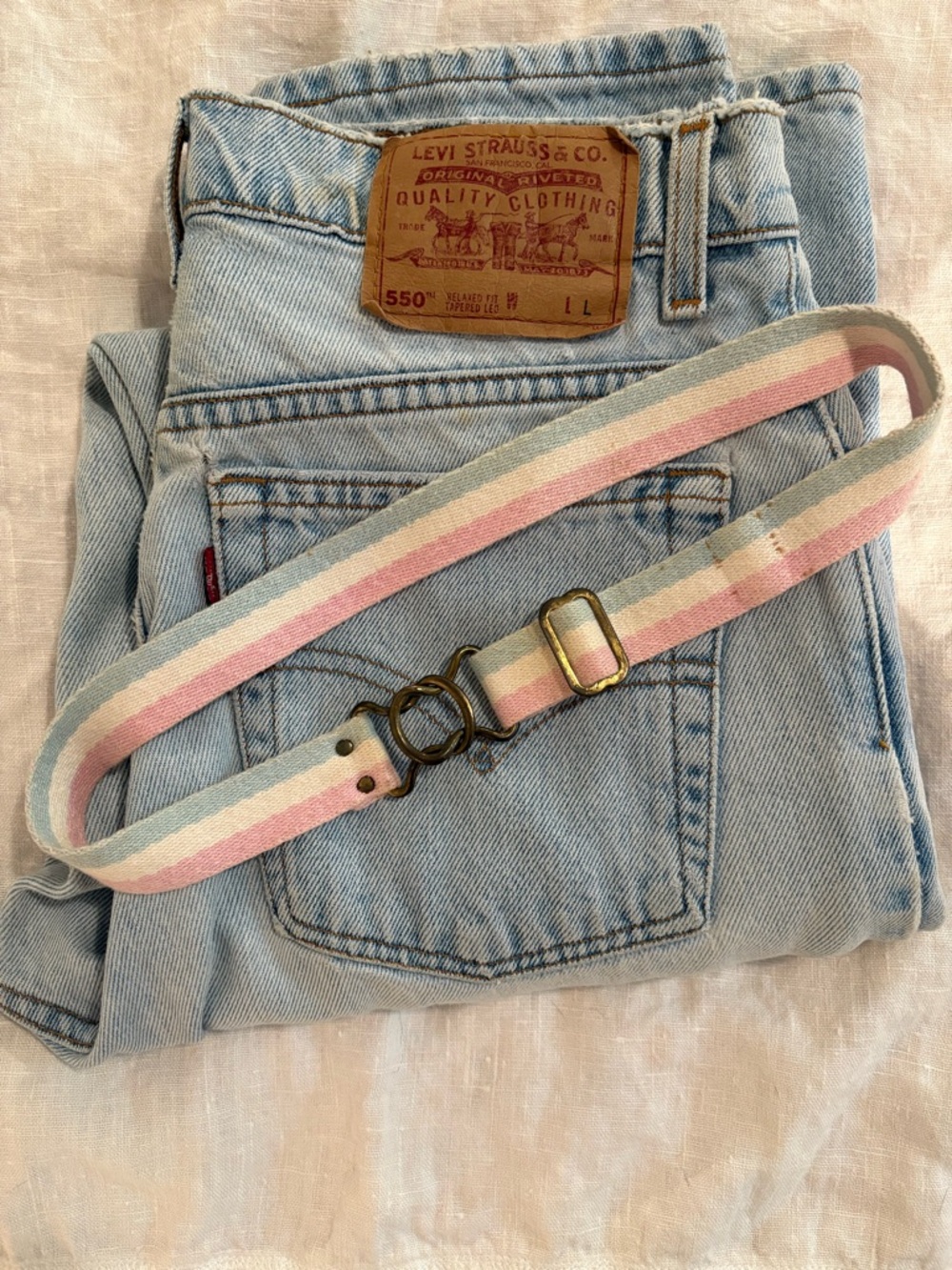 Vintage 70s Fabric Blue ,Pink , white belt XXS